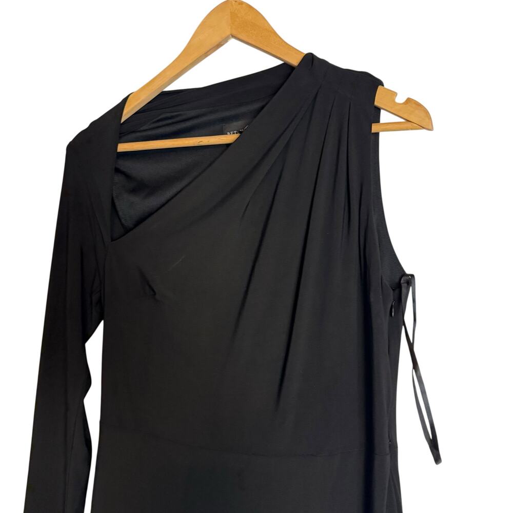 Betsy & Adam Black Asymmetrical Neck One Sleeve Long Slit Evening Gown Size 10 - Picture 6 of 10